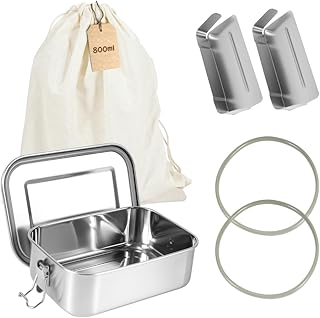 Brotdose Edelstahl 800ml mit Trennwand, Auslaufsichere Lunchbox für Kinder, Bento Box Metall, Nachhaltige Jausenbox wiederverwendbar mit Baumwollbeutel – BPA frei