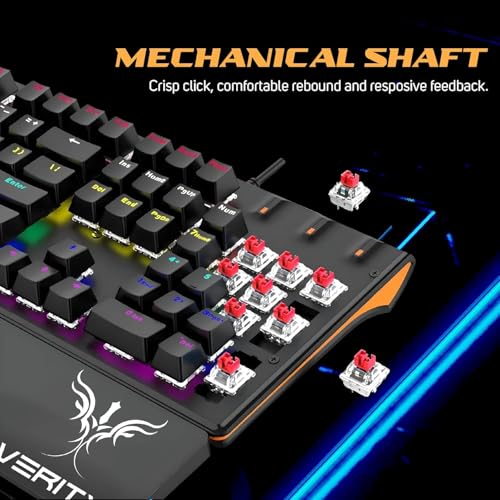Image of VERITY Eclipse RGB Mechanical Gaming Keyboard with Ergonomic Comfortable Design, Responsive Mechanical Keys & RGB Backlit Lighting for Office, PC Gaming and Daily Use (Black)