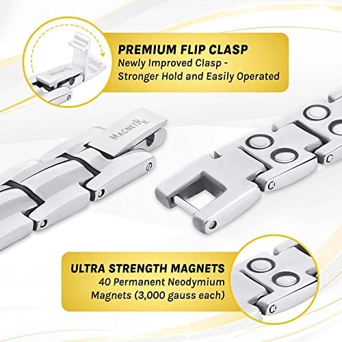 MagnetRX® Women's Ultra Strength Magnetic Bracelet - Titanium Magnetic Bracelets for Women - Adjustable Length with Sizing Tool (Silver)
