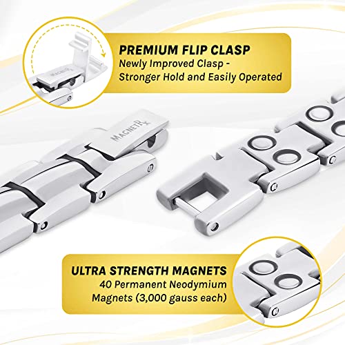 Magnetrx® Women's Ultra Strength Magnetic Bracelet - Effective Titanium Magnetic Bracelets For Women - Adjustable Bracelet Length With Sizing Tool For Perfect Fit (Silver) #TOP3