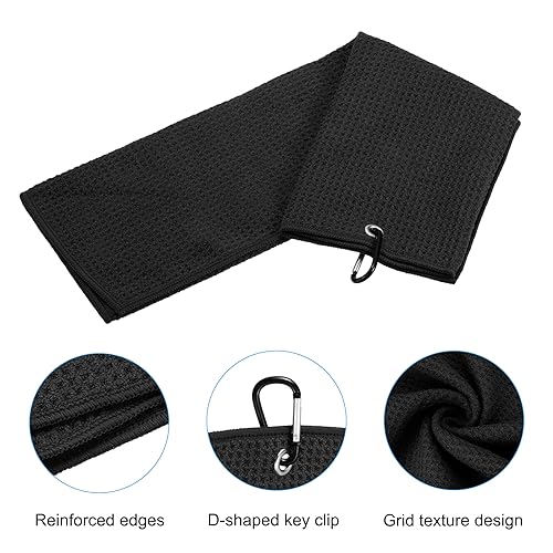 PATIKIL 24"x16" Tri-Fold Golf Towels, 3 Pack Waffle Pattern Towels Soft Fiber Strong Water Absorption with D Clip for Golf Lovers Black - Image 4