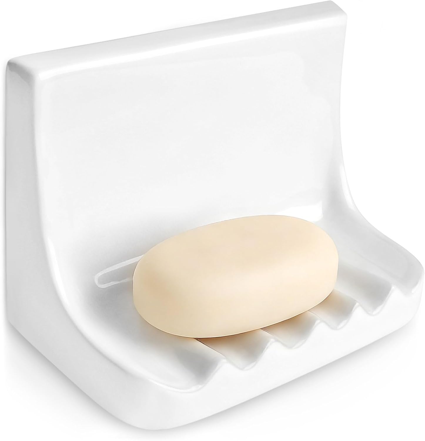 White Vintage Ceramic Mounted Soap Dish for Shower Wall Home Bathtub Bathroom Sink, Retro Ceramic Shower soap Holder Porcelain Soap Dish Holder Tray Wall Mount Soap Dish