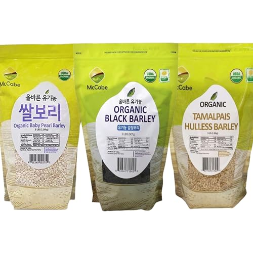 McCabe Organic Baby Pearled Barley, Black Barley, and Tamalpais Hulless Barley - A Divine Barley Collection - USDA and CCOF Certified