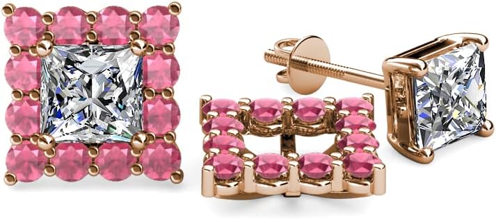 Rhodolite Garnet Halo Jackets for Princess Stud Earrings 0.88 ctw 14K Gold