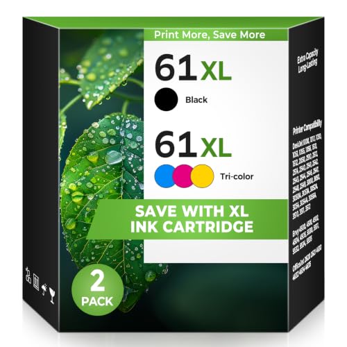 Image of 61XL 61 Ink Cartridges for HP Printers Envy 4500 5530 Compatible for HP Ink 61XL HP61 61 XL Black and Color Combo Pack for Officejet 4630 4635 Envy 4502 5535 Deskjet 1000 1510 2050 2510 2540, 2-Pack
