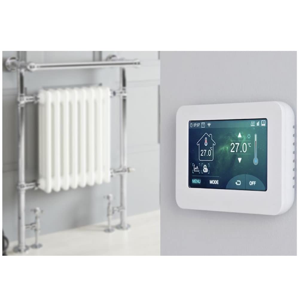 Milano Chrome & White Elizabeth Chrome White Dual Fuel Heated Towel Rail Wifi Thermostat Valves - 930Mm X 620Mm
