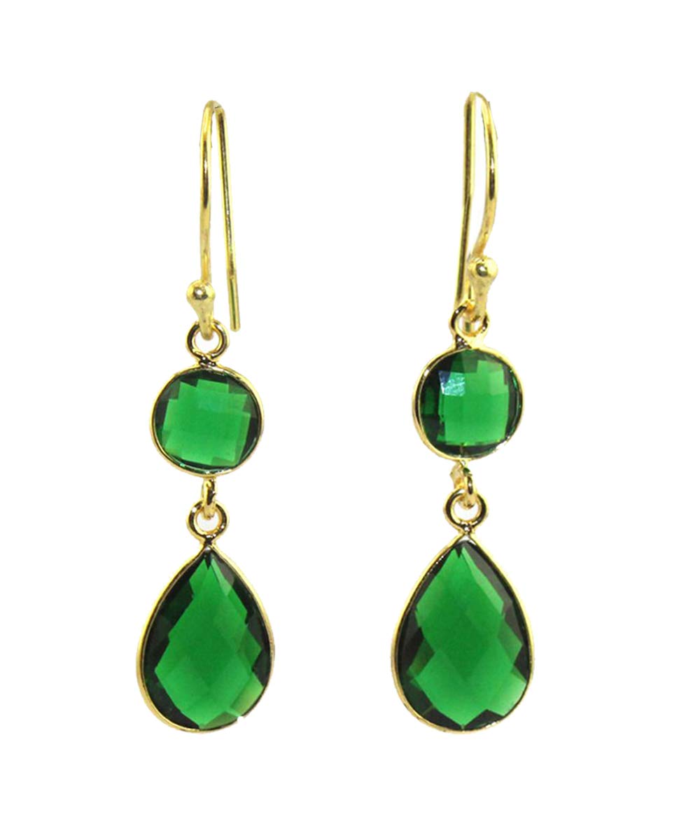 MyeshaJewels Designer Pear & Round Green Quartz Hook Drop Dangle Earring Jewelry, Fancy Party Wear Earrings for Girls and Women with free Jewelry Box