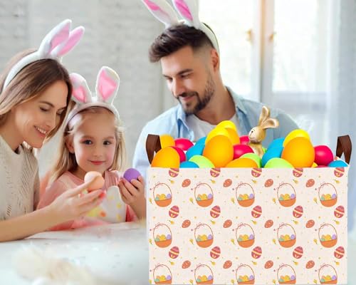 Image of Large Rectangular Easter Baskets Empty Waterproof Boy Toy Box Foldable Kid's Gifts Storage Bin Spring Room Decor(Small Round Dot Gift Basket Egg)