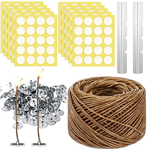 200 Feet 2mm Hemp Candle Wick Roll 200 Pieces Wick Sustainer Tabs 200 Pieces Candle Wick Stickers 2 Pieces Candle Wicks Holder, 403 Pieces DIY Candle Making Kit for Candle Making DIY