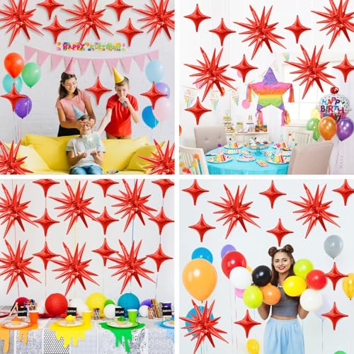Red Star Balloons,6Pcs 22Inch Explosion Star Balloons and 10Pcs 10Inch Four Angle Balloon Kit for Christamas New Year Birthday Anniversary Party Decorations - Image 7