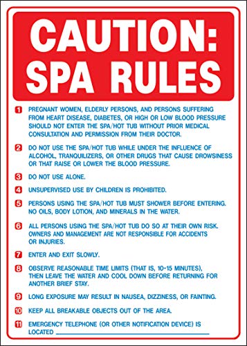 Panneau SPA RULES rigide résistant plastique 27 x 19 po blanc bleu rouge 20416
