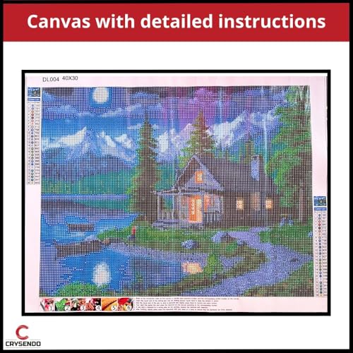 Image of Crysendo DIY Diamond Crystal Painting Kit | Embroidery 5D Lake House Diamond Painting | Mosaic Cross Stitch Full Drill Diamond Painting | Ideal For Gifts, Home Wall Decor variation (Lake House, 23 X 30cm)