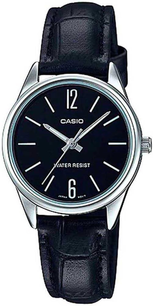 Collection LTP-V005L-1B Classic Women's Quartz Watch with Black Leather Strap and Brass Case Analogue Display