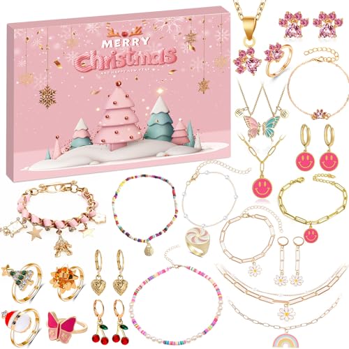 Humairc Adventskalender Schmuck 2025 Weihnachtskalender Schmuck Teenager Mädchen Damen Weihnachtskalender 2025 Schumcke Damen Teenager Mädchen Halskette Ohrringe Armbänder