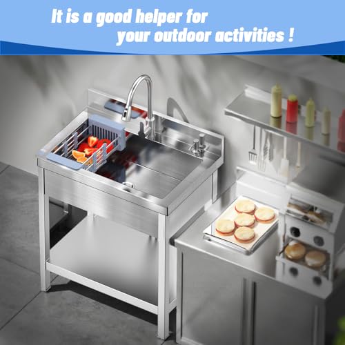 Image of Stainless Steel Utility Sink Single Bowl Freestanding Laundry Sink with Pull-Out Faucet,for Pet Cleaning Laundry Room Farmhouse Indoor and Outdoor Sink 24 inchD x 39.2 inchW x 32 inchH
