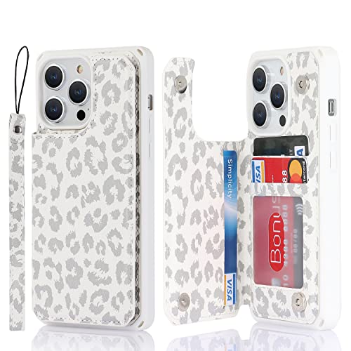 Image of Cavor for iPhone 14 Pro Case with Card Holder Wallet Case for Women Men,Cute with Stand and Strap,Full Body Protective-White