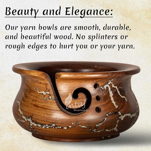 Image of INTAJ Wooden Yarn Bowl for Knitting and Crochet, 7 Inch No-Snag Holder