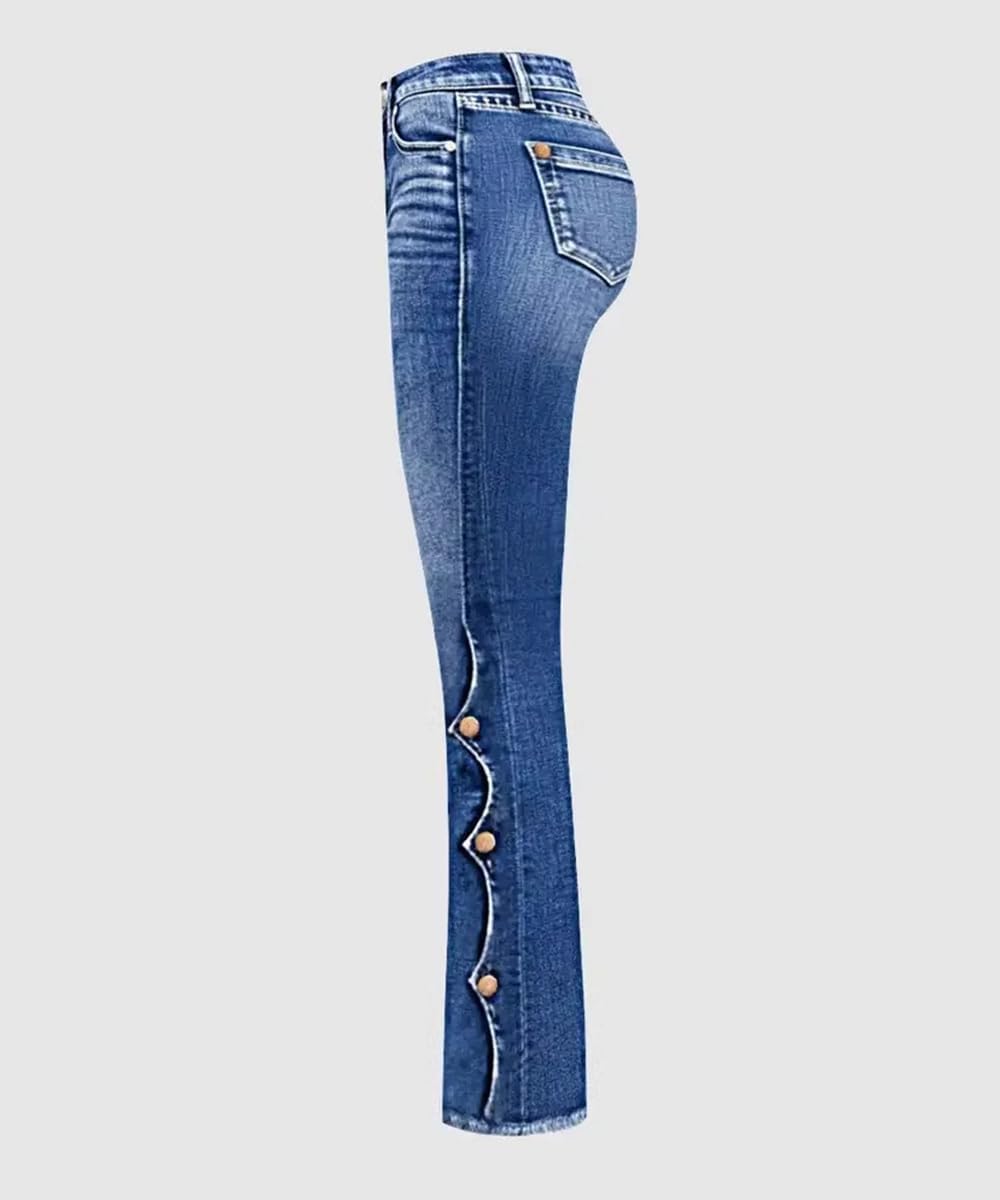 Women's High Waisted Bootcut Jeans Stretchy Flare Button Embellished Western Denim Pants