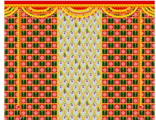 Image of zeonely mart Pooja Backdrop Cloth for Decorations Flower Background Decoration Cloth Size : (8 x 8) feet (red Green 8x8 feet 2) sankranti Decorations