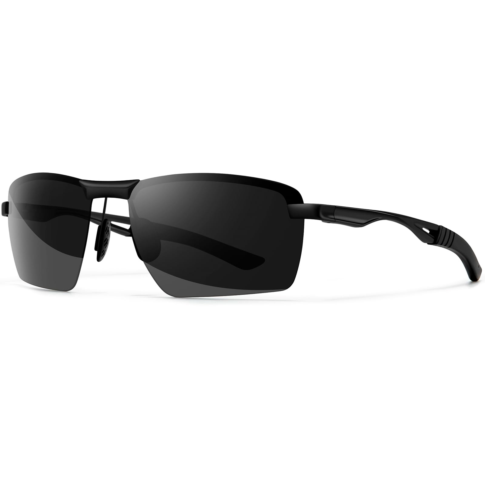 SUNGAIT Polarized Al-Mg Rimless Sunglasses For Men Sports Rectangle Driving Fishing (Black Frame/Gray Lens)