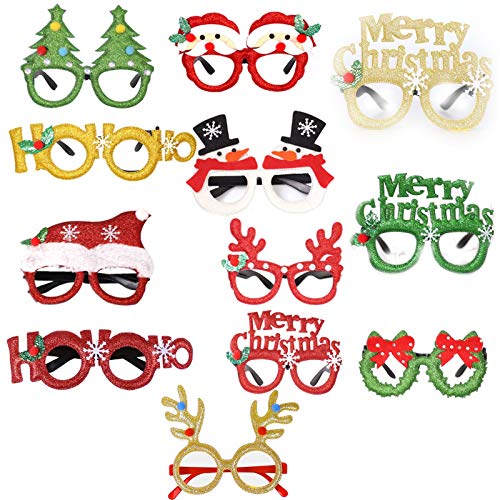 Preisvergleich Produktbild HAOXUAN 12er Pack Weihnachtsbrillenrahmen, Glitzer Weihnachtsdekoration Kreative Brillen