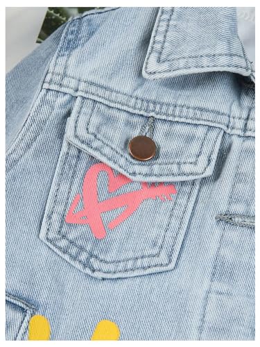 MakeMeChic Girl's Floral Cartoon Print Denim Jacket Long Sleeve Button Down Coat Streetwear3