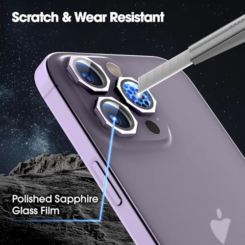 Image of GadgetBite Snaptra Octagon Lens Protector Compatible With iPhone 14 Pro & iPhone 14 Pro Max - 9H Tempered Glass Camera Cover with Metal Ring, Scratch-Resistant,Camera Lens Protection - Purple