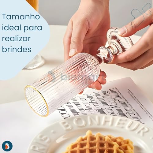 Jogo de Taças de Vidro Champanhe Borda Dourada 140ml
