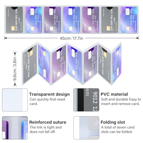 Plastic Wallet Insert for Credit Card Set of 4, Men & Women Wallets Accordion Style Picture Holder Sleeves 7 Card Slots Transparent2
