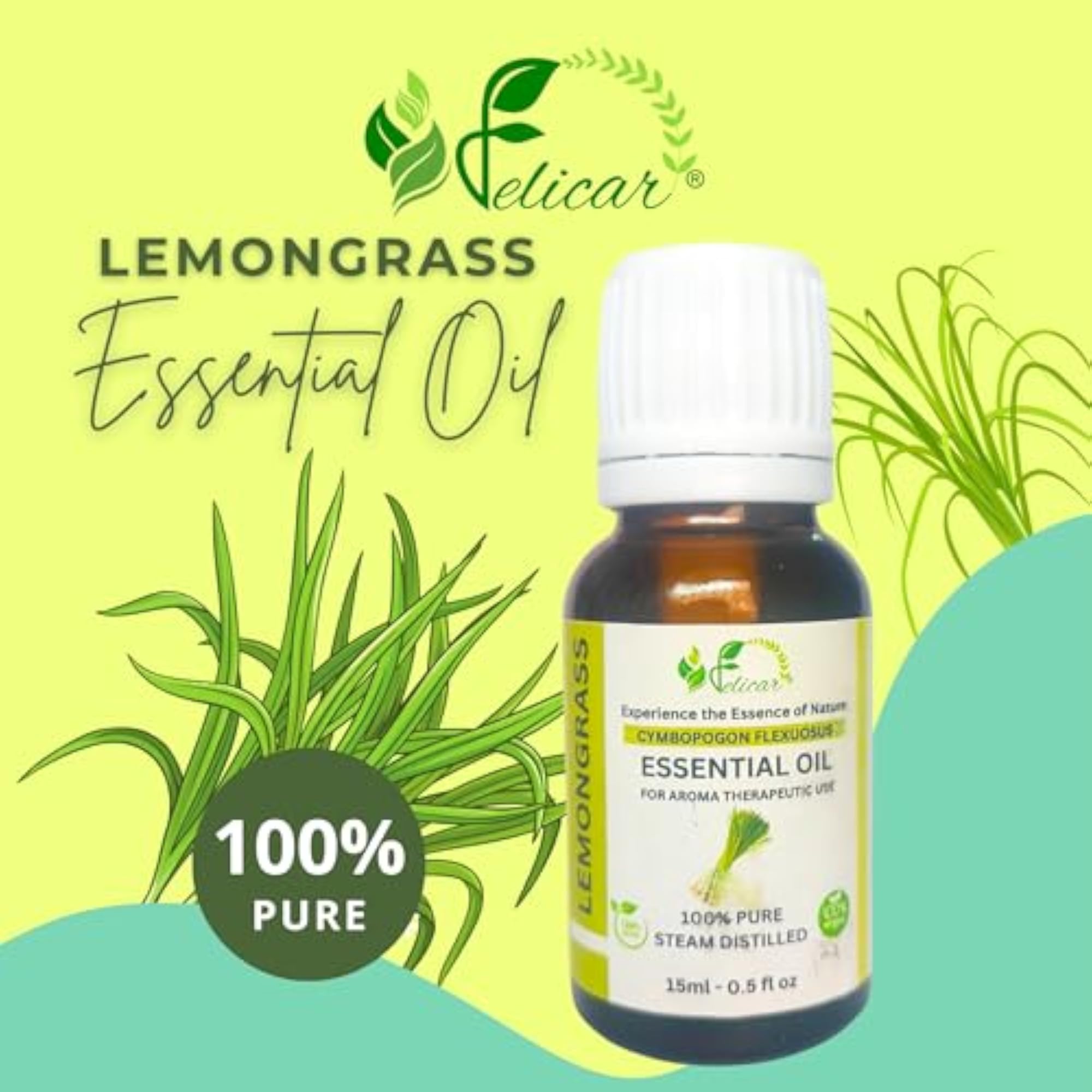 FELICAR Pure Lemongrass Essential Oil, 15ml