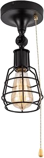 Industrial Farmhouse Close to Ceiling Light with Pull Chain 1 Light Black Semi Flush Mount Ceiling Light Adjustable Metal Cage Directional Wall Sconce Wall Lamp with Pull String for Kitchen Laundry