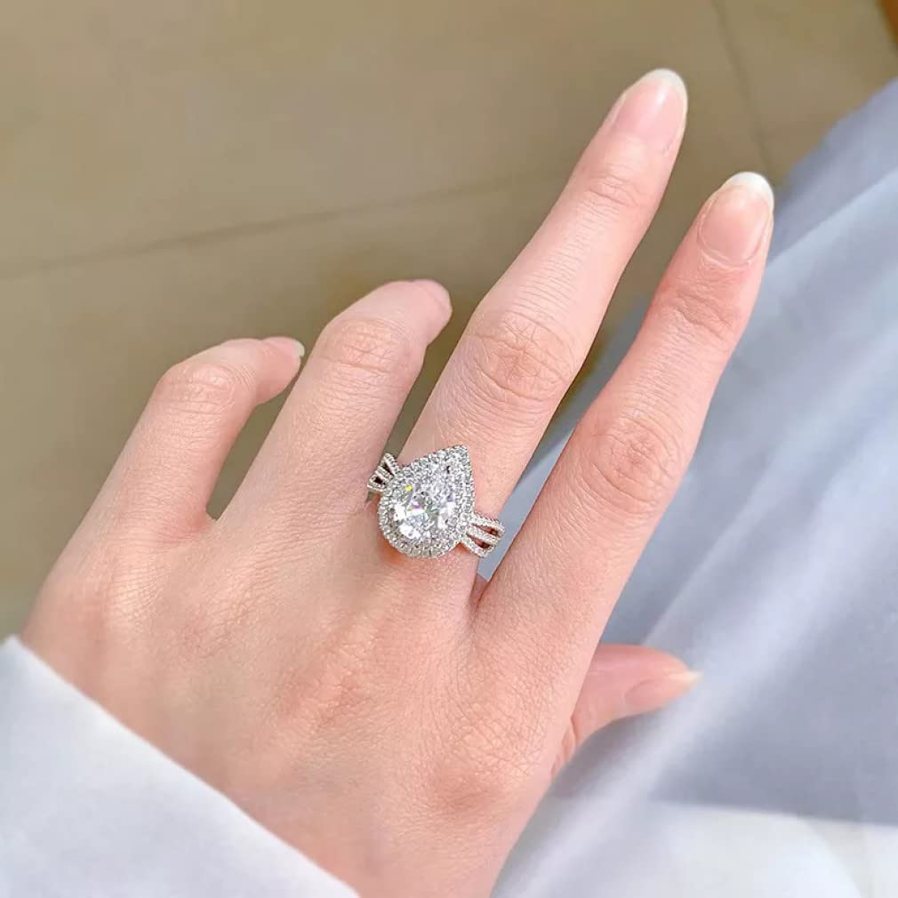Anelli con Diamanti in Carbonio con Goccia d'Acqua in Argento Sterling 925 da 7 * 10 mm per Le Donne, Regali Scintillanti di Gioielli da Sposa