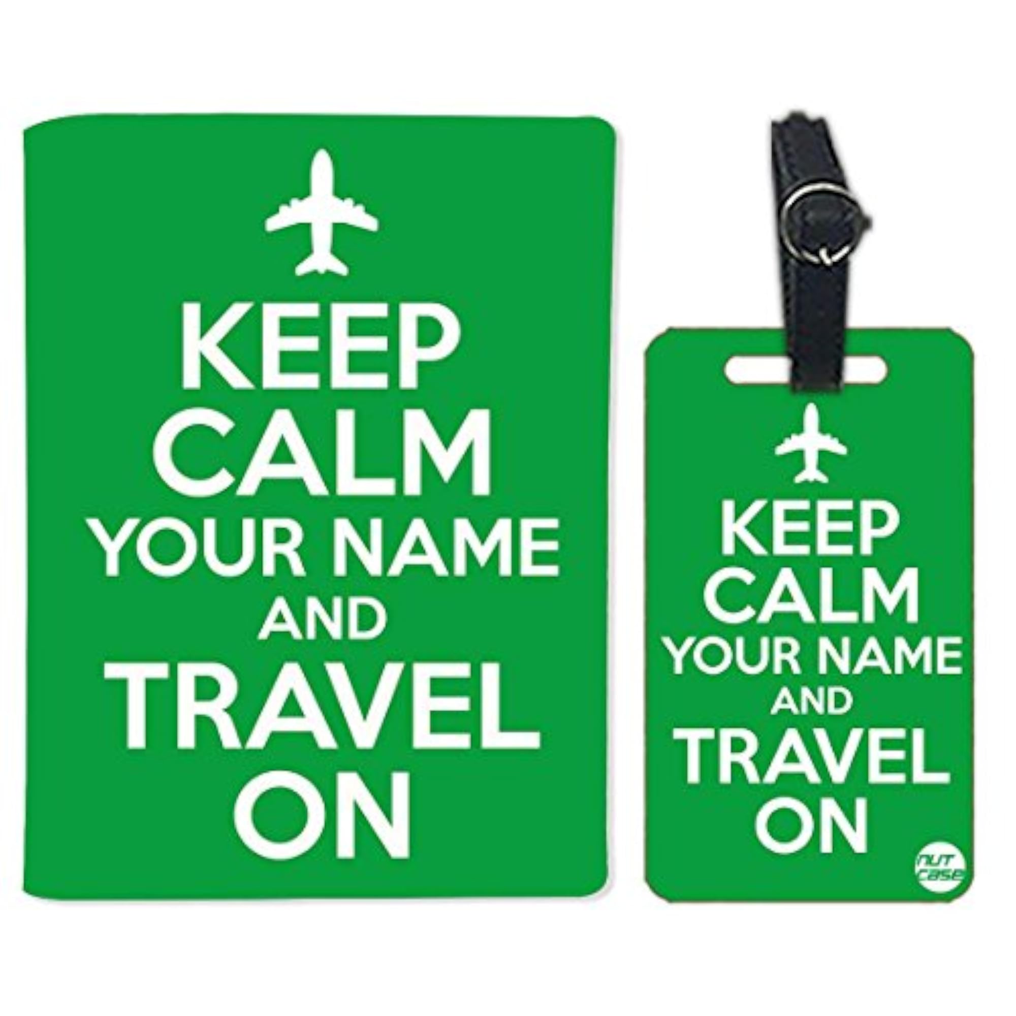 Personalized Keep Calm Green Passport Cover & Luggage Tag Set