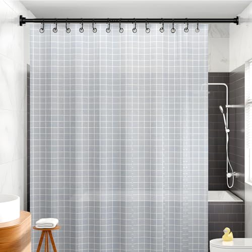 Image of MEXAU Black Tension Curtain Rod 40-78 Inch Long Tension Rod 1.26 inch Spring Tension Curtain Rod Adjustable Curtain Rods No Drilling Tension Shower Rod Curtain Tension Rod for Bathroom Windows Doorways