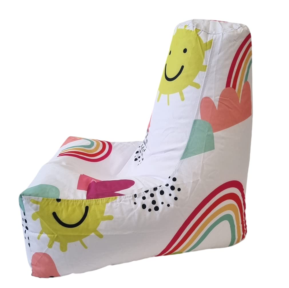Children's Beanbag Chair Indoor & Outdoor Gaming Triangle Seat Bean Bags for Girls and Boys Kids Bedroom, Living Room, Garden, Home, Cushion Filling Included - Sunshine Rainbow
