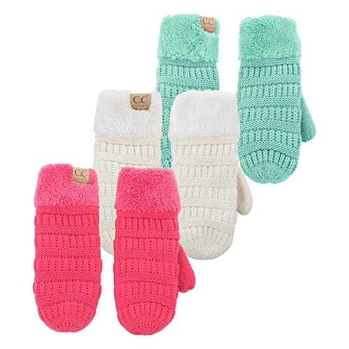 Funky Junque Kids Sherpa Lined Winter Mittens - Soft Ribbed Knit with Fuzzy Cuff - Warm Hand Warmers for Ages 1-4