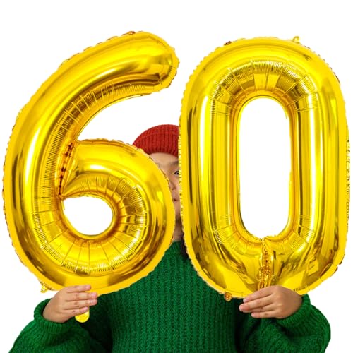 Image of SINBEE Gold 40inch Number Balloon for Party, 60 Mylar Foil Digital Balloon for Birthday, Anniversary, Decorations Supplies (Gold 60, 1.0 Count, 40 inches, Reusable, Unisex)