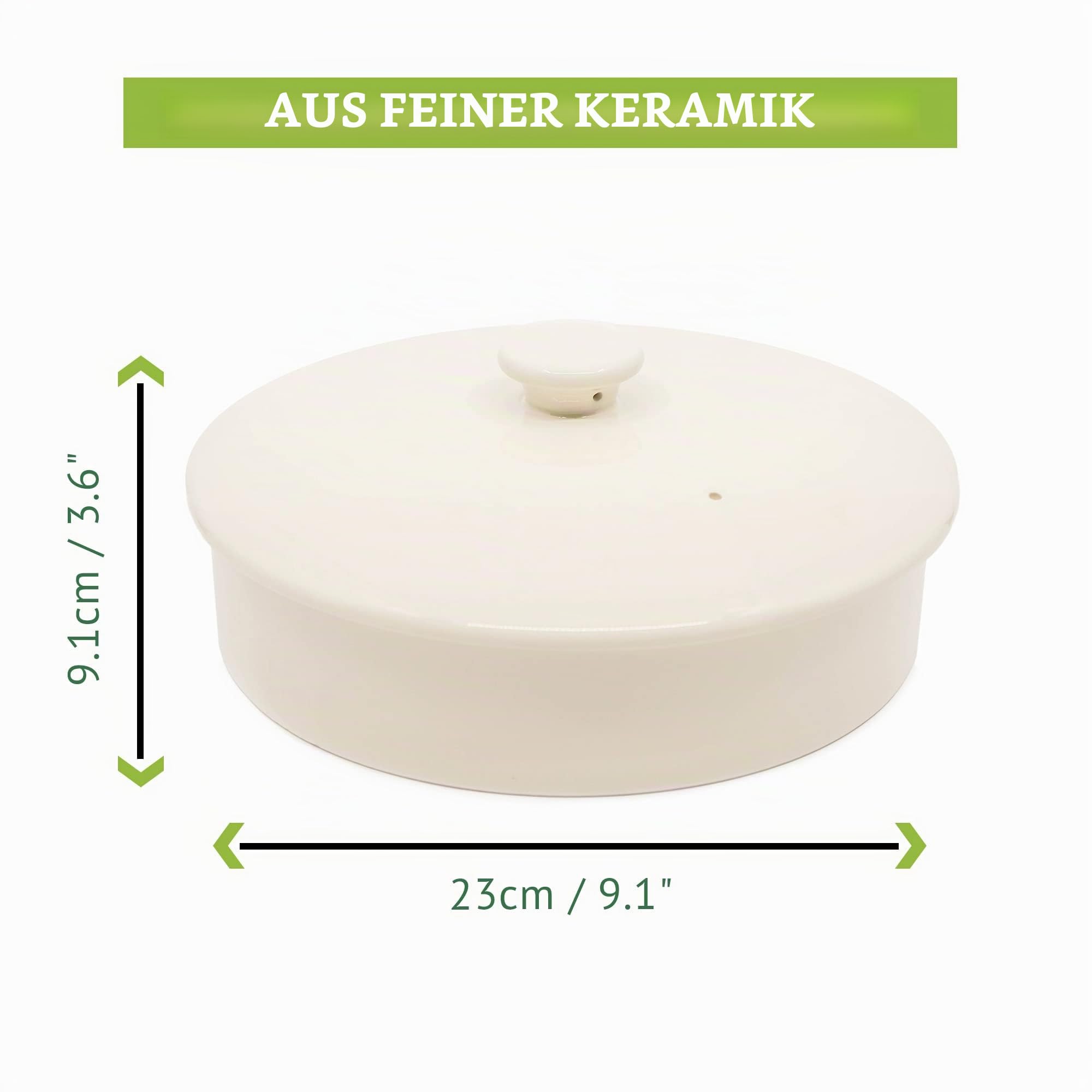 Tortilla Warmer – Wärmebehälter – Tortilla Warmhalter aus Keramik – Tortilla Wärmer - Backofen- und Mikrowellengeeignet - Geeignet als Rotibox und Tortilla Halter (Creme, 20 cm)
