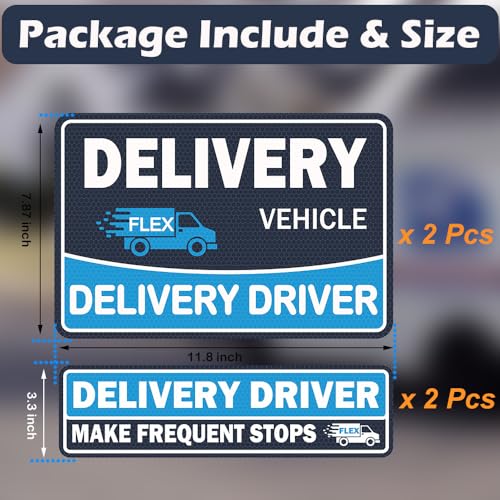 Image of 4 Pack Heavy Duty Flex Delivery Driver Car Magnets, Reflective Caution Frequent Stops Magnetic Signs, Flex Driver Accessories Decal Bumper Stickers