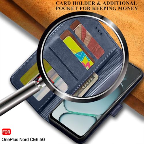 Image of TheGiftKart Flip Back Cover Case for OnePlus Nord CE 6 5G | Dual-Color Leather Finish | Inbuilt Stand & Pockets | Wallet Style Flip Back Case Cover for OnePlus Nord CE6 (Faux Leather, Blue & Sky)