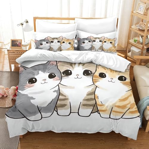 Housse de couette chats microfibre inaltérable parure grand lit lavable