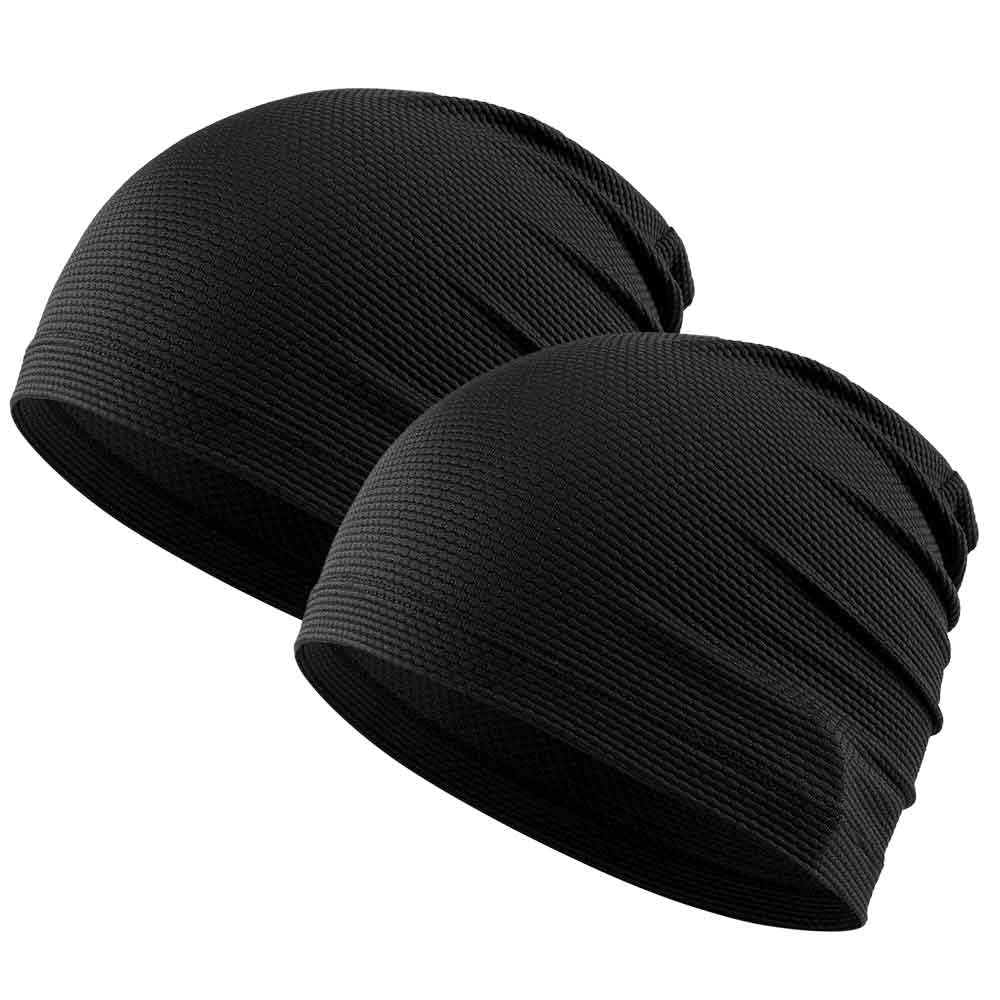 AXBXCX 2 Pack Cooling Skull Cap for Men & Women - Breathable Summer Beanie for Running, Cycling, Motorcycle One Size Black-black
