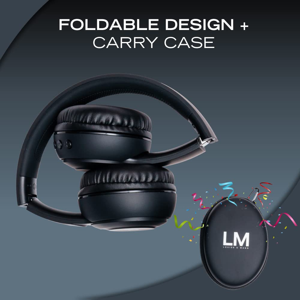 Louise & Mann Casque Bluetooth sans Fil, Écouteurs Bluetooth sans Fil, Casque Audio Pliable avec Microphone Intégré, Stéréo Hi-FI, Léger pour iPhone/iPad/Samsung/PC (Noir)