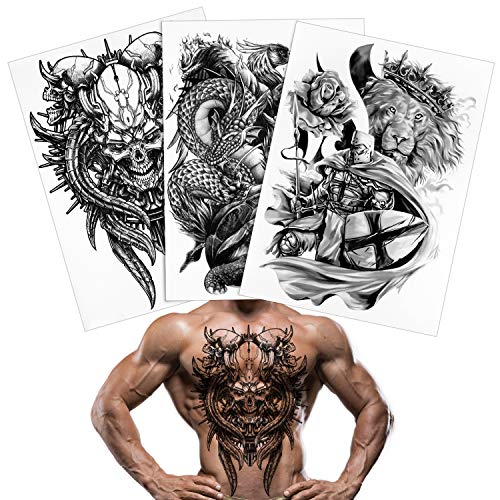 Qpout tatouages temporaires dos complet pour hommes femmes 3 feuilles, 18.8x13.3 pouces grande photo tatouages noirs, totem tribal tatouages temporaires...