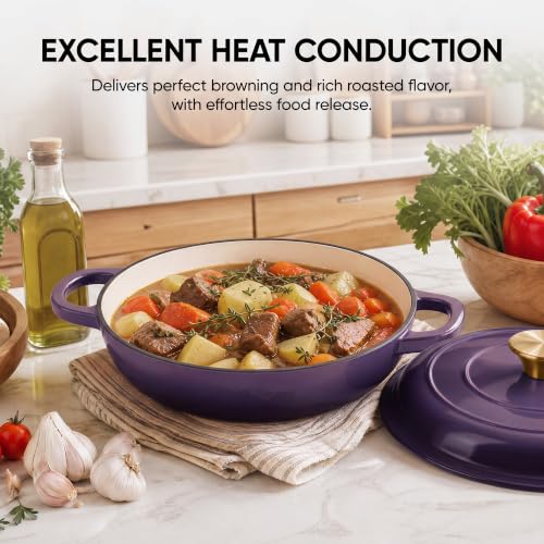 Image of Dutch Oven Enameled Cast Iron with Lid - Big Dual Handles - Oven Safe up to 500F - Classic Round Pot for Versatile Cooking (Purple, 7 QT)