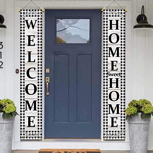 Welcomehomesweethomeporchsignblackwhitebuffaloplaidcheckhangingdoorbannerfarmhouseoutdoorholidaydecoration Urban Country Home Decor Welcome home sweet home porch sign black white buffalo plaid check hanging door banner farmhouse outdoor holiday decoration urban country home decor