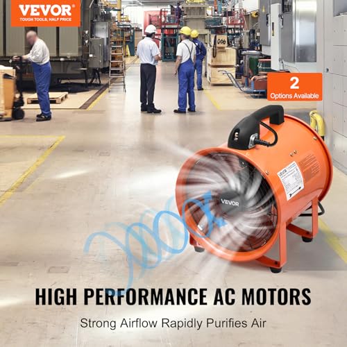 Ventilador portátil VEVOR con manguera, extractor de aire de 2 velocidades, ventilador industrial de 10 pulgadas con caudal de 1948 CFM y potencia de 292 W para extracción y ventilación miniatura 2
