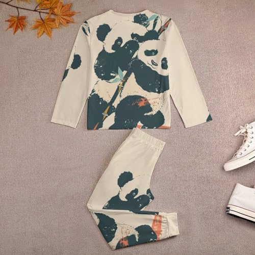 Cute Pandas with BambooChildren's Pajama Set Round Neck Long Sleeve Top + Pants Two-piece Set140CM3