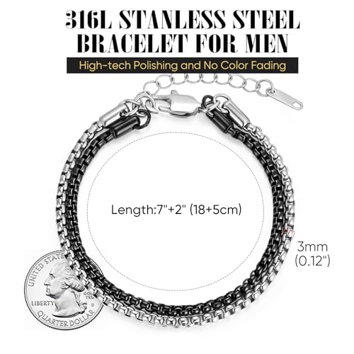 VNOX Silver and Black Mens Bracelet - Stainless Steel Men's Link Chain Bracelet Men's Jewelry Men Christmas Gifts3