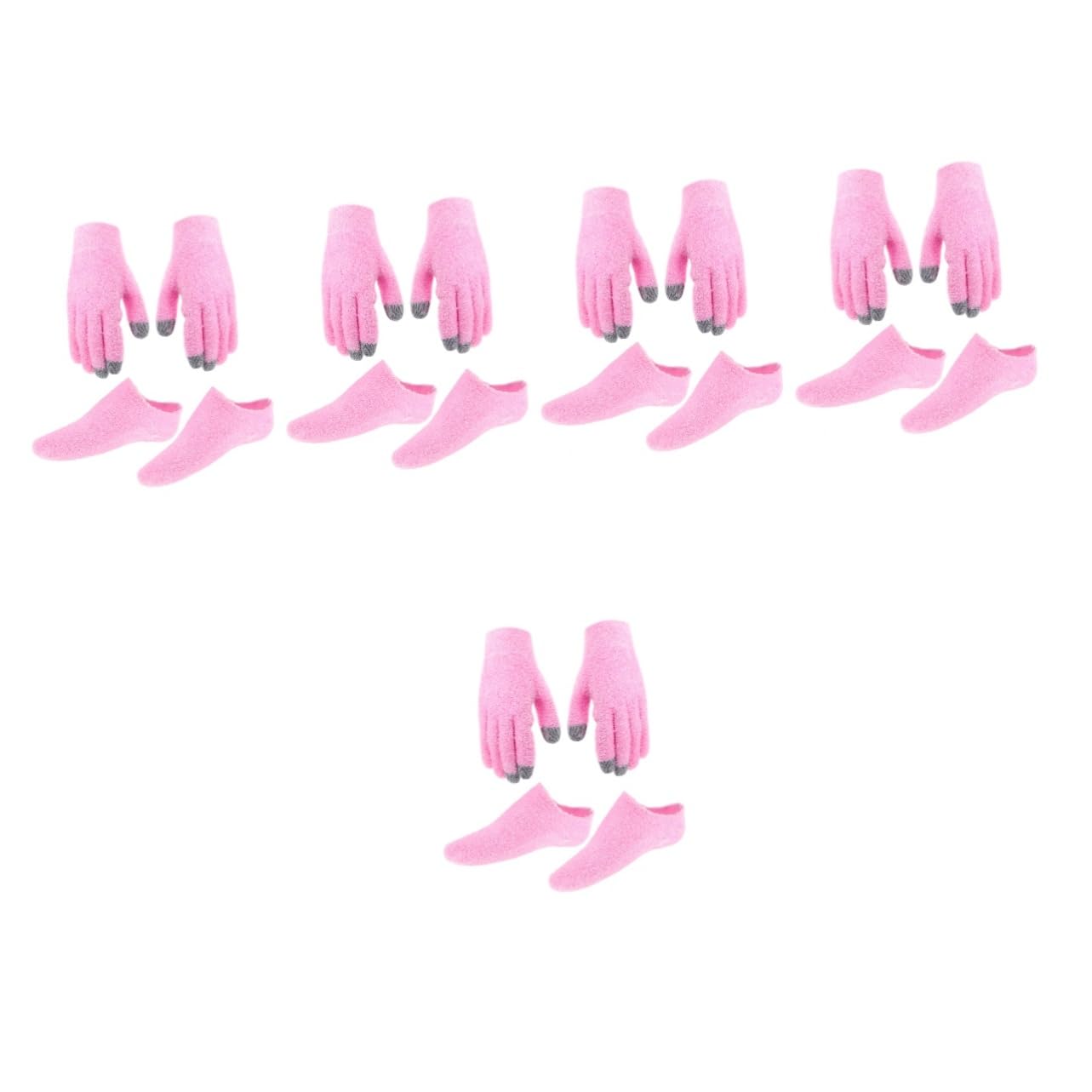 minkissy 5 juegos de guantes y pies, calcetines para mujer, guantes hidratantes, guantes hidratantes, para mujer, tela rosa, manos secas, hilo para mujer